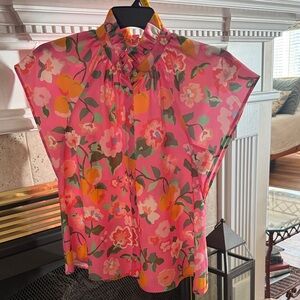 CROSBY by Mollie Burch Pink Floral Blouse medium EUC
